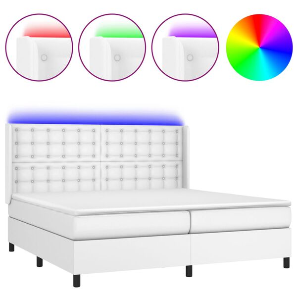vidaXL Box spring postel s matrac&iacute; a LED b&iacute;l&aacute; 200x200 cm uměl&aacute; kůže