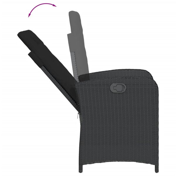 vidaXL 5d&iacute;ln&yacute; zahradn&iacute; j&iacute;deln&iacute; set s podu&scaron;kami čern&yacute; polyratan