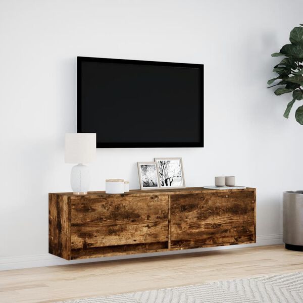 vidaXL Nástěnná TV skříňka s LED osvětlením kouřový dub 140x31x38 cm
