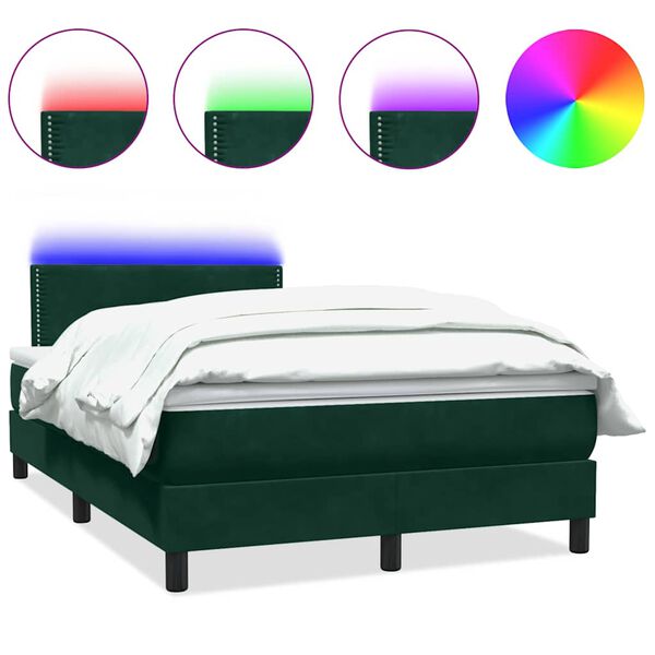 vidaXL Box spring postel s matrac&iacute; a LED tmavě zelen&aacute; 120x210 cm samet