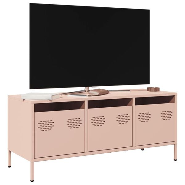 vidaXL TV skř&iacute;ňka růžov&aacute; 101,5x39x43,5 cm ocel v&aacute;lcovan&aacute; za studena