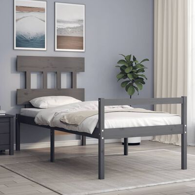 vidaXL Rám postele s čelem šedý 100 x 200 cm masivní dřevo