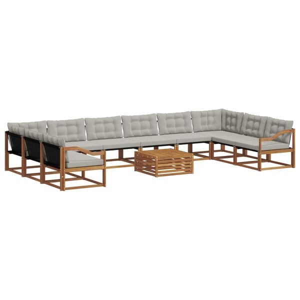 vidaXL Venkovn&iacute; pohovkov&aacute; souprava 11 pcs Př&iacute;rodn&iacute; a světle &scaron;ed&aacute;