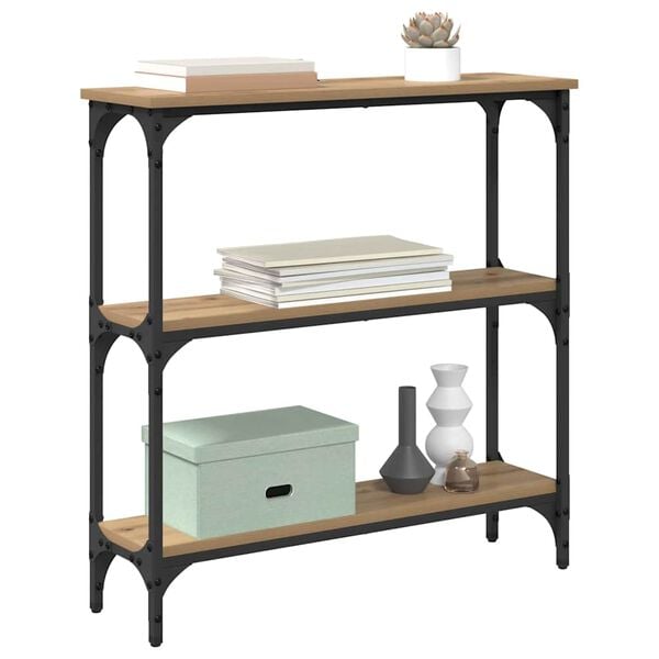 vidaXL Konzolov&yacute; stolek s polic&iacute; Artisanov&yacute; dub 75 x 22,5 x 75 cm