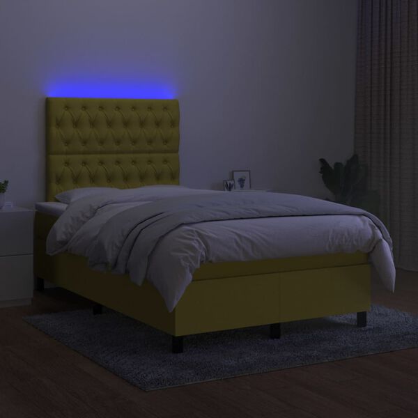 vidaXL Box spring postel s matrac&iacute; a LED zelen&aacute; 120 x 200 cm textil