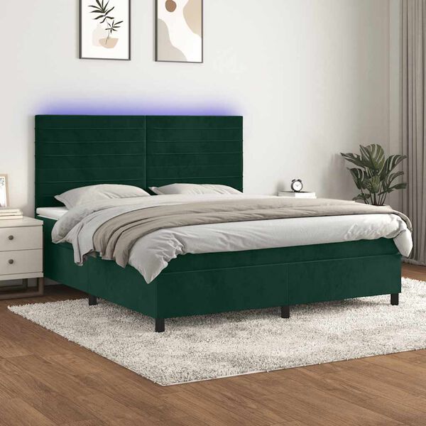 vidaXL Box spring postel s matrac&iacute; a LED tmavě zelen&aacute; 160x200 cm samet