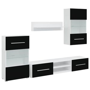 vidaXL Pětid&iacute;ln&aacute; ob&yacute;vac&iacute; stěna s LED osvětlen&iacute;m čern&aacute;