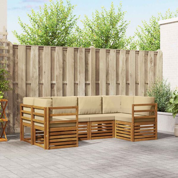 vidaXL Rohov&aacute; sofa sada 6 pcs Př&iacute;rodn&iacute; Masivn&iacute; ak&aacute;tov&eacute; dřevo