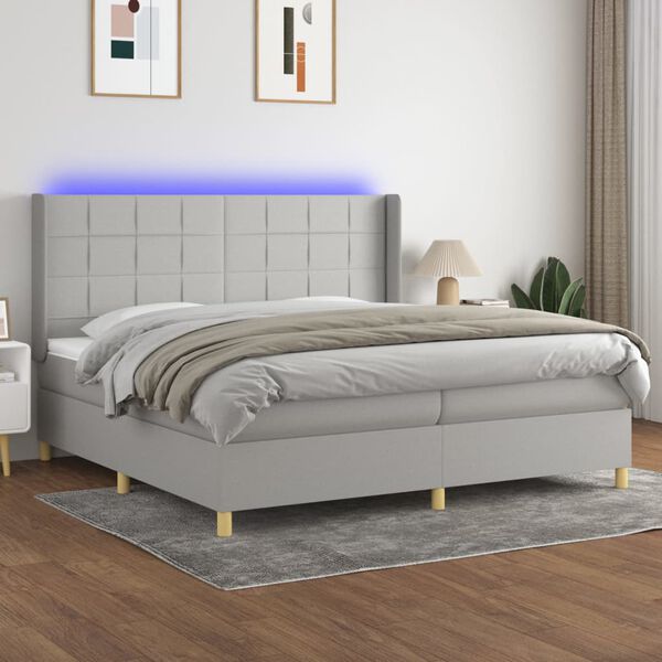 vidaXL Box spring postel s matrac&iacute; a LED světle &scaron;ed&aacute; 200x200 cm textil