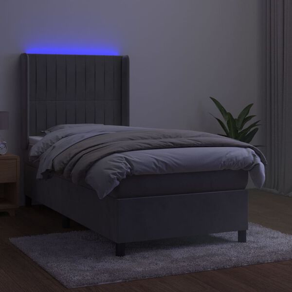 vidaXL Box spring postel s matrac&iacute; a LED světle &scaron;ed&aacute; 80 x 200 cm samet
