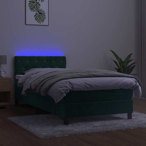 vidaXL Box spring postel s matrac&iacute; a LED tmavě zelen&aacute; 80x200 cm samet