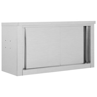 vidaXL Nástěnná kuchyňská skříň s posuvnými dveřmi 90x40x50 cm nerez