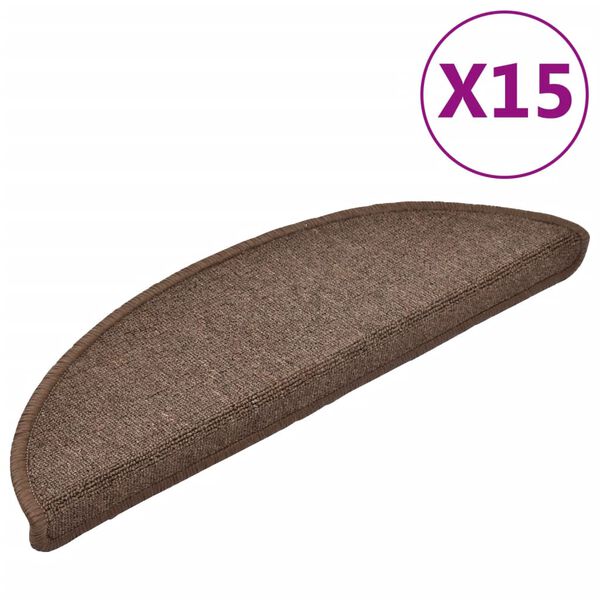 vidaXL Schodov&eacute; rohože 15 ks 56 x 17 x 3 cm k&aacute;vově hněd&eacute;, půlkulat&eacute;