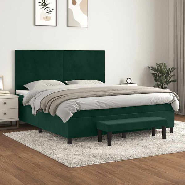 vidaXL Box spring postel s matrac&iacute; tmavě zelen&aacute; 180x200 cm samet