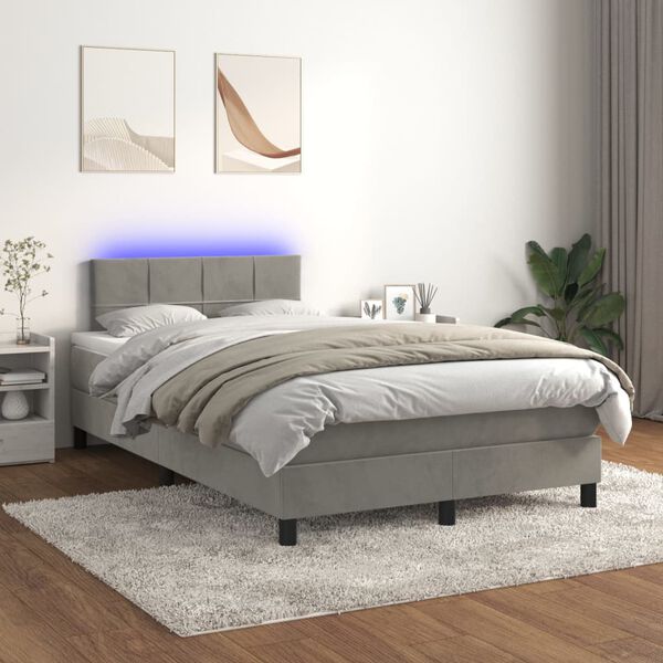 vidaXL Box spring postel s matrac&iacute; a LED světle &scaron;ed&aacute; 120x200 cm samet