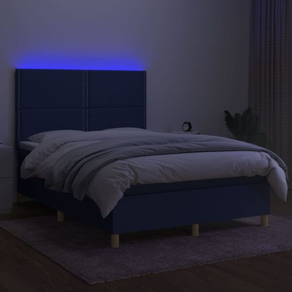 vidaXL Box spring postel s matrac&iacute; a LED modr&aacute; 140x190 cm textil