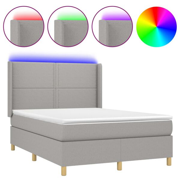 vidaXL Box spring postel s matrac&iacute; a LED světle &scaron;ed&aacute; 140x200 cm textil