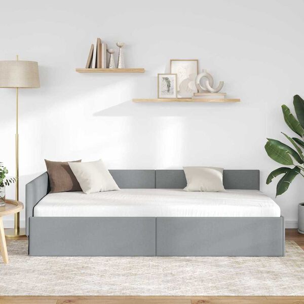 vidaXL Rohový rám postele s čelo Světle šedá 90 cm x 190 cm samet