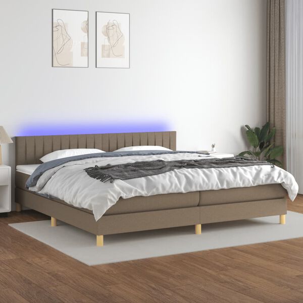 vidaXL Box spring postel s matrac&iacute; a LED taupe 200x200 cm textil
