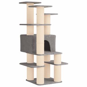 vidaXL Kočič&iacute; strom se &scaron;krabac&iacute;mi sloupky sisal Světle &scaron;ed&aacute; 161 cm