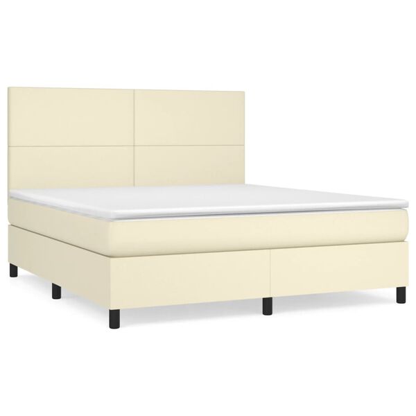 vidaXL Box spring postel s matrac&iacute; kr&eacute;mov&aacute; 180x200 cm uměl&aacute; kůže