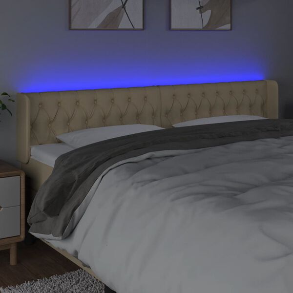 vidaXL Čelo postele s LED kr&eacute;mov&eacute; 203 x 16 x 78/88 cm textil