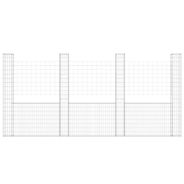 vidaXL Gabionový koš ve tvaru U se 4 sloupky železo 380 x 20 x 200 cm