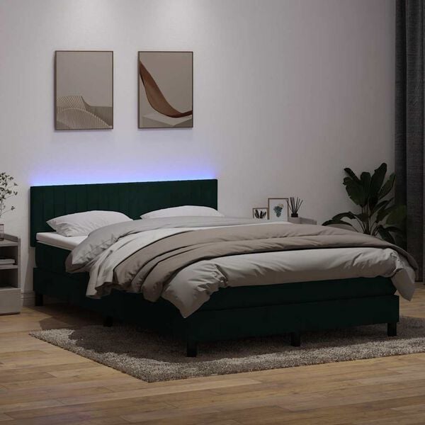 vidaXL Box spring postel s matrac&iacute; a LED tmavě zelen&aacute; 160x220 cm samet