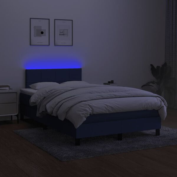 vidaXL Box spring postel s matrac&iacute; a LED modr&aacute; 120x190 cm textil