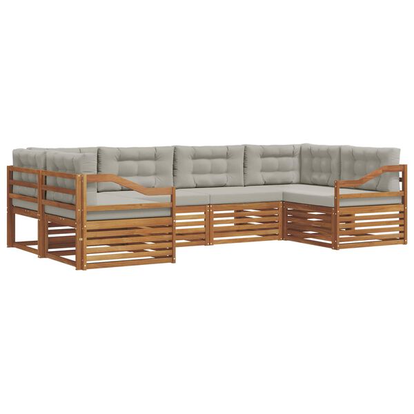 vidaXL Sedac&iacute; soupravy s pol&scaron;t&aacute;řem 6 pcs Př&iacute;rodn&iacute; a světle &scaron;ed&aacute;