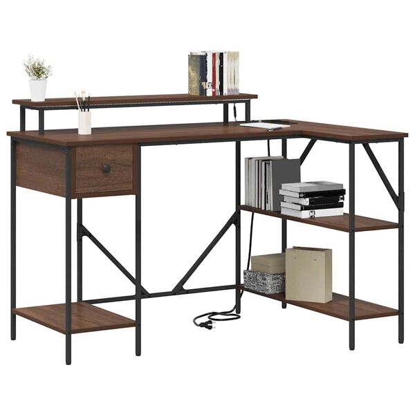 vidaXL Stůl se z&aacute;suvkou Hněd&yacute; dub 120 x 79 x 86,5 cm kompozitn&iacute; dřevo