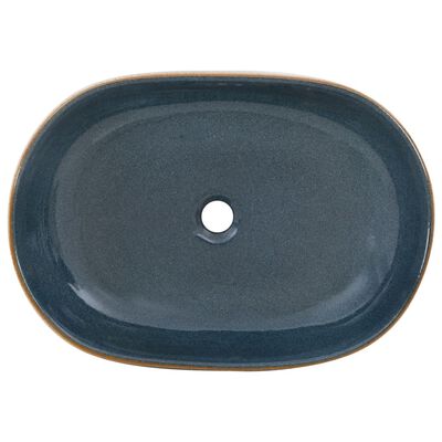 vidaXL Umyvadlo na desku pískové a modré oválné 59x40x14 cm keramika