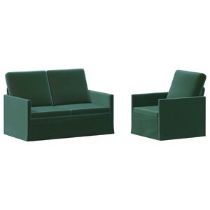 vidaXL Set pohovek 2 pcs Tmavě zelen&aacute; Samet