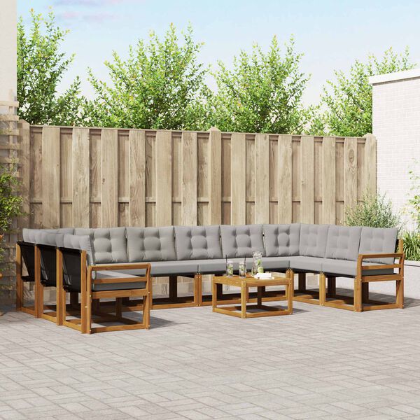 vidaXL Venkovn&iacute; pohovkov&aacute; souprava 11 pcs Př&iacute;rodn&iacute; a světle &scaron;ed&aacute;