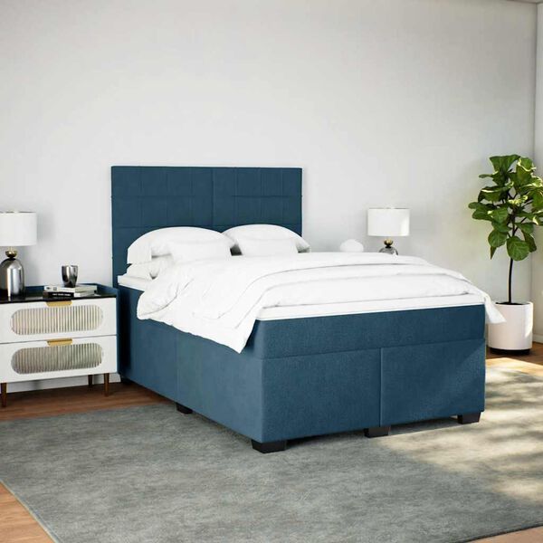 vidaXL Box spring postel s matrac&iacute; modr&aacute; 160 x 200 cm samet