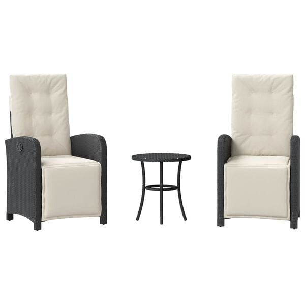 vidaXL 3d&iacute;ln&yacute; bistro set s podu&scaron;kami čern&yacute; polyratan