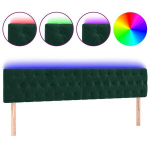 vidaXL Čelo postele s LED tmavě zelen&eacute; 200 x 7 x 78/88 cm samet