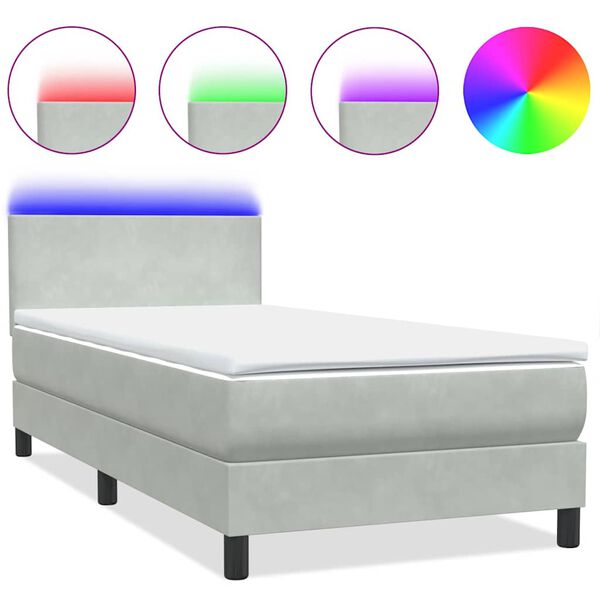 vidaXL Box spring postel s matrac&iacute; a LED Světle &scaron;ed&aacute; 90x220 cm Samet