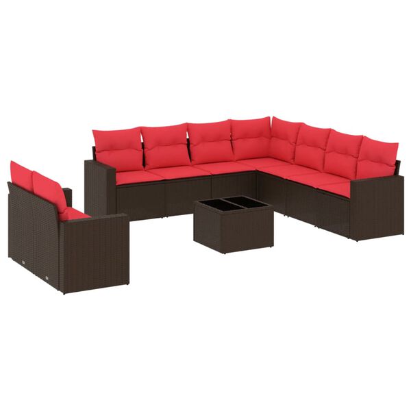 vidaXL 10d&iacute;ln&aacute; zahradn&iacute; sedac&iacute; souprava s podu&scaron;kami hněd&aacute; polyratan