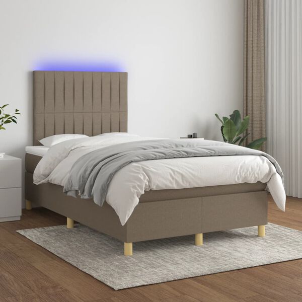 vidaXL Box spring postel s matrac&iacute; a LED taupe 120 x 200 cm textil