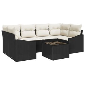 vidaXL Set pohovek s pol&scaron;t&aacute;řem 7 pcs Čern&aacute; a kr&eacute;mov&aacute; polyratan