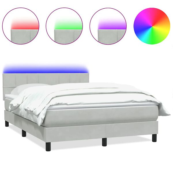 vidaXL Box spring postel s matrac&iacute; a LED světle &scaron;ed&aacute; 160x220 cm samet