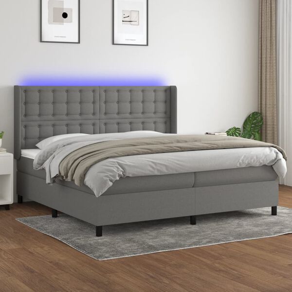 vidaXL Box spring postel s matrac&iacute; a LED tmavě &scaron;ed&aacute; 200x200 cm textil