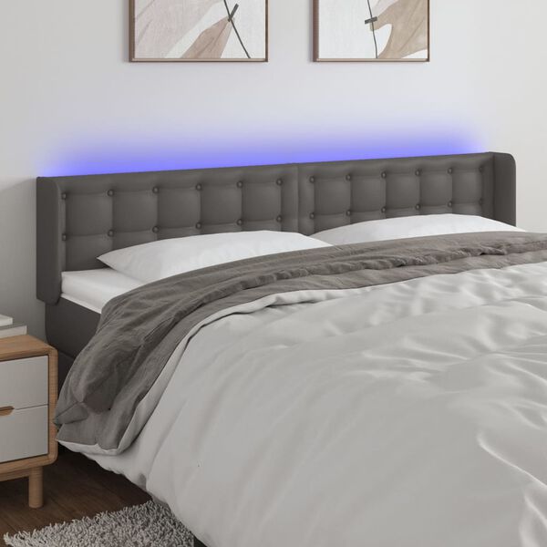 vidaXL Čelo postele s LED &scaron;ed&eacute; 183 x 16 x 78/88 cm uměl&aacute; kůže