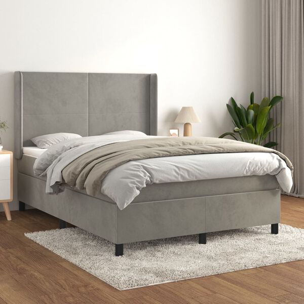 vidaXL Box spring postel s matrac&iacute; světle &scaron;ed&aacute; 140x200 cm samet