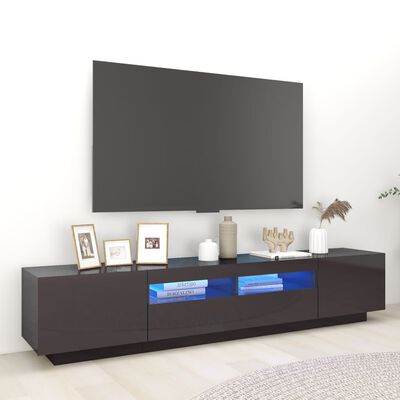 vidaXL TV skříňka s LED osvětlením šedá s vysokým leskem 200x35x40 cm