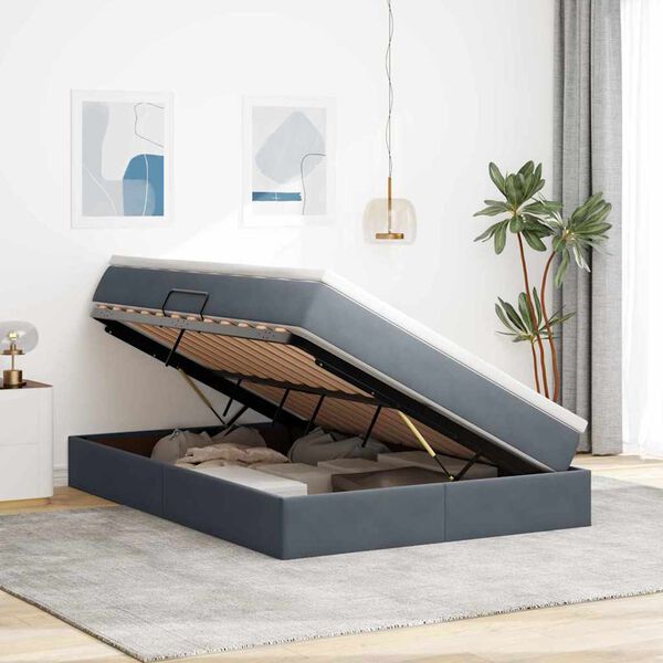 vidaXL Postel s &uacute;ložn&yacute;m prostorem a matrac&iacute; Tmavě &scaron;ed&aacute; 140 x 190 cm