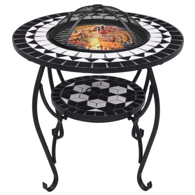 vidaXL Mozaikový stolek s ohništěm černý a bílý 68 cm keramika