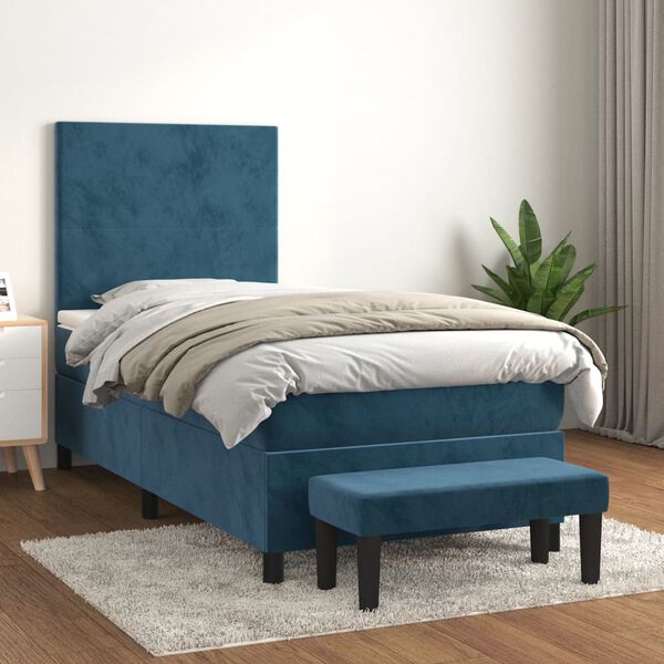 vidaXL Box spring postel s matrac&iacute; tmavě modr&aacute; 90x200 cm samet