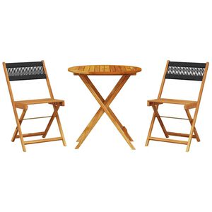 vidaXL 3d&iacute;ln&yacute; bistro set čern&yacute; polypropylen a masivn&iacute; dřevo
